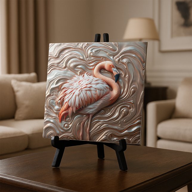 Molten Gold Copper and Silver Graceful Flamingo Ceramic Tile (Creator Uploaded)