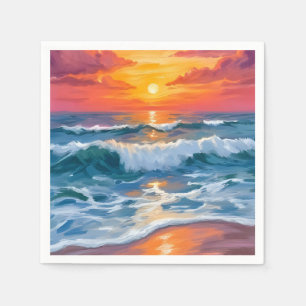 Molten Horizon Ocean Wave Sunset Watercolor Napkins