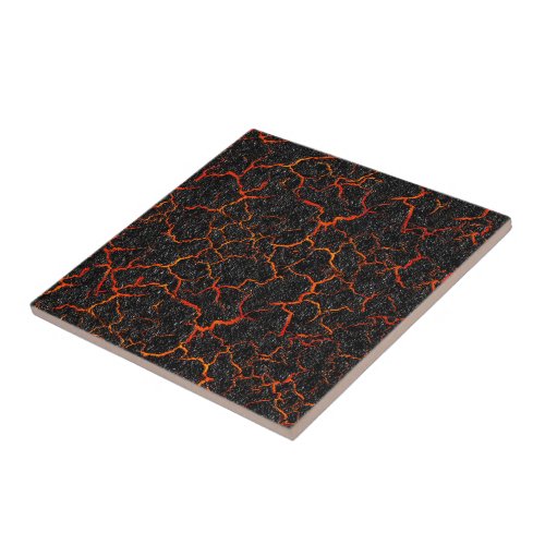 Molten hot lava through cracked earth ceramic tile