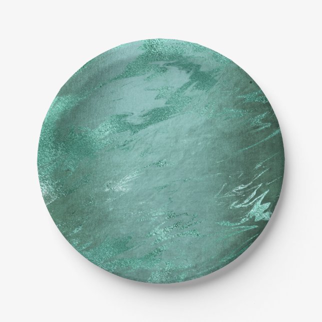 Molten Jade | Emerald Green Luxury Marble Paper Plates (Front)
