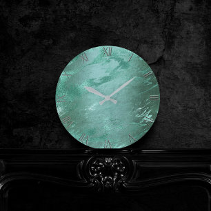 Molten Jade   Emerald Green Luxury Marble Round Clock