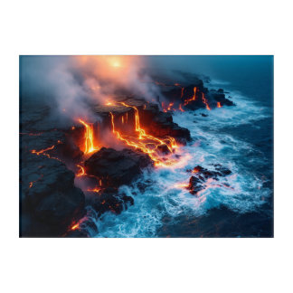 Molten Lava Flowing Into Ocean Volcanic Eruption Acrylic Print
