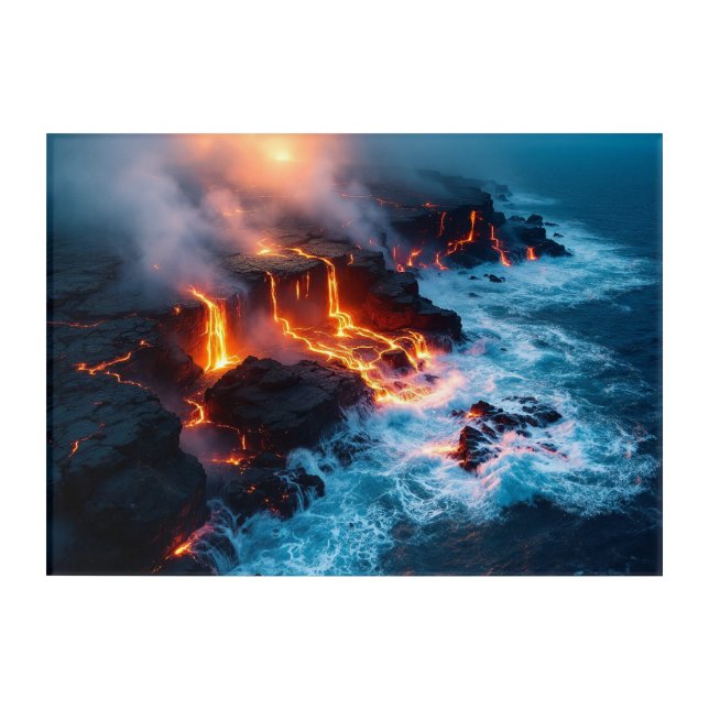 Molten Lava Flowing Into Ocean Volcanic Eruption Acrylic Print (Front)
