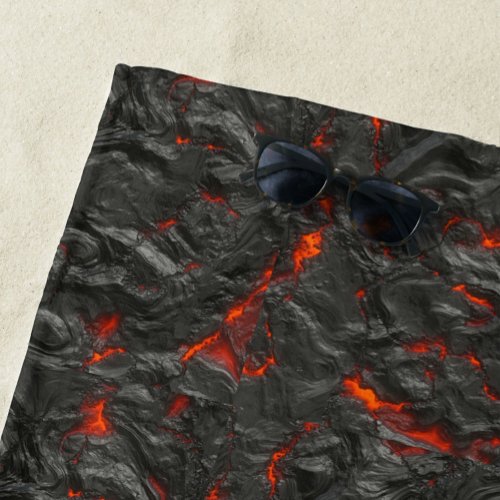Molten lava volcano black and red beach towel