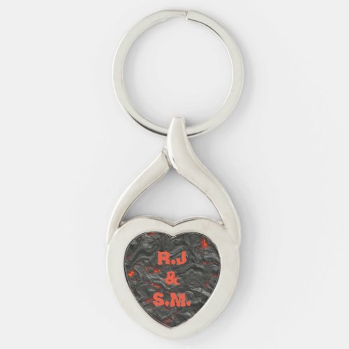 Molten lava volcano black and red heart keychain