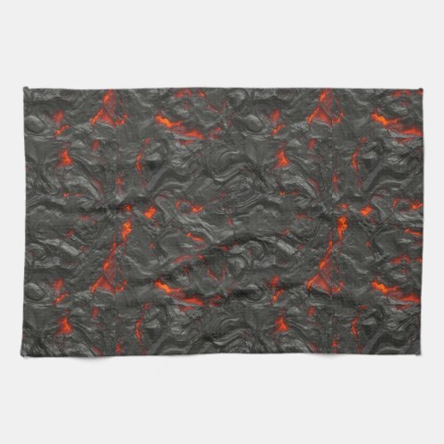 Molten lava volcano black and red kitchen towel