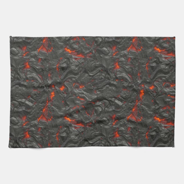 Molten lava volcano black and red kitchen towel (Horizontal)