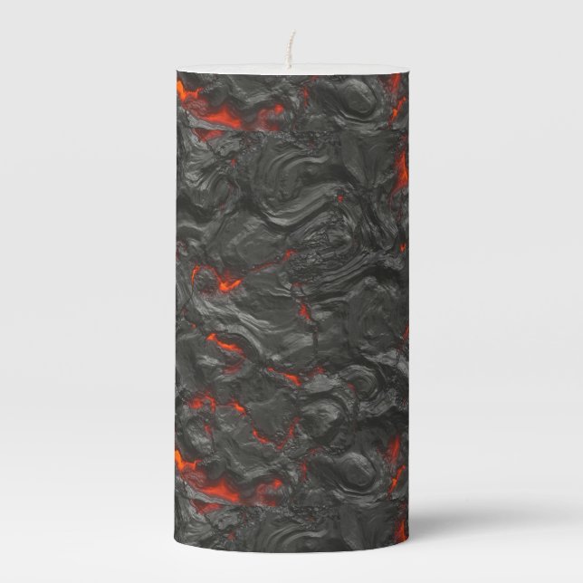 Molten lava volcano black and red pillar candle (Front)