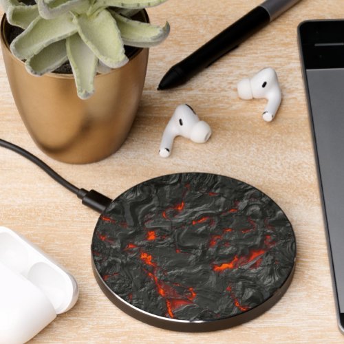Molten lava volcano black and red wireless charger 