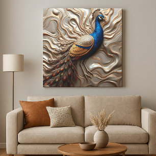 Molten Metallic Bas-Relief Majestic Peacock Canvas Print