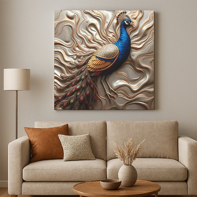 Molten Metallic Bas-Relief Majestic Peacock  Canvas Print (Creator Uploaded)