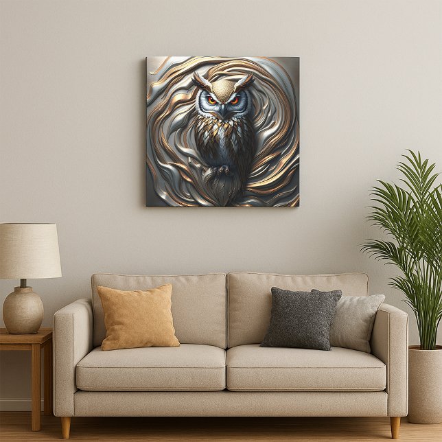 Molten Metallic Gilded Gold and Silver Owl  Canvas Print (Creator Uploaded)