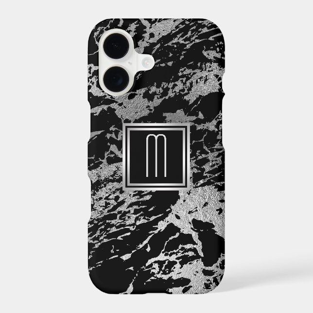 Molten Silver on Black Monogram Iphone Case (Back)