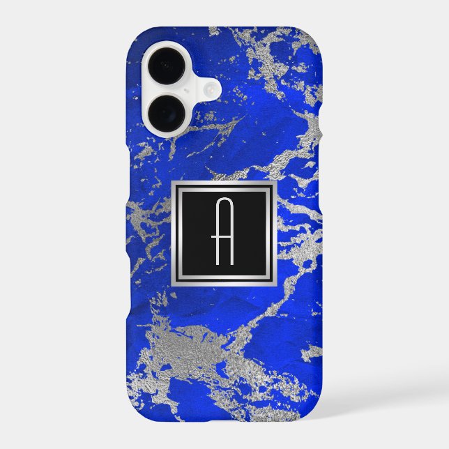 Molten Silver on Blue Monogram Case-Mate iPhone Case (Back)