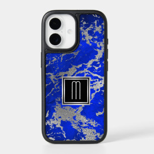 Molten Silver on Blue Monogram iPhone 17 Case