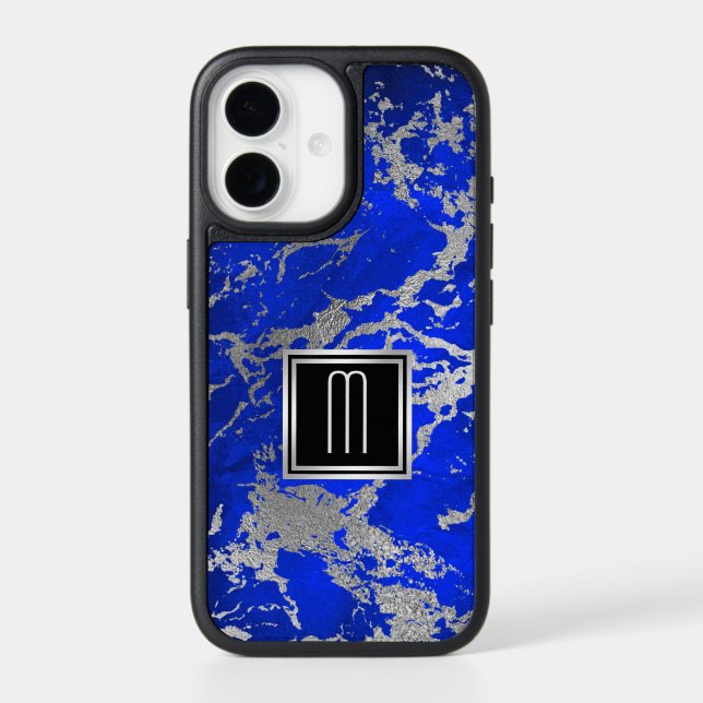 Molten Silver on Blue Monogram Otterbox iPhone Case (Back)