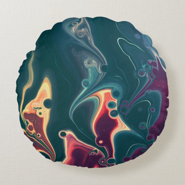 Molten Waves in Midnight Motion Round Pillow (Front)