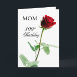 Mom 100th Birthday Red Rose Flower Card<br><div class="desc">With joyous hearts, we celebrate your one hundredth journey around the sun. Adorned with radiant red roses, each bloom symbolizes the beauty and grace of your century-long existence. Today, we honor your remarkable life with admiration and love, as you stand at the pinnacle of your centennial glory. Happy 100th birthday,...</div>