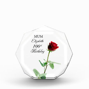 Mom 100th Birthday Red Rose Flower Personalized Acrylic Award