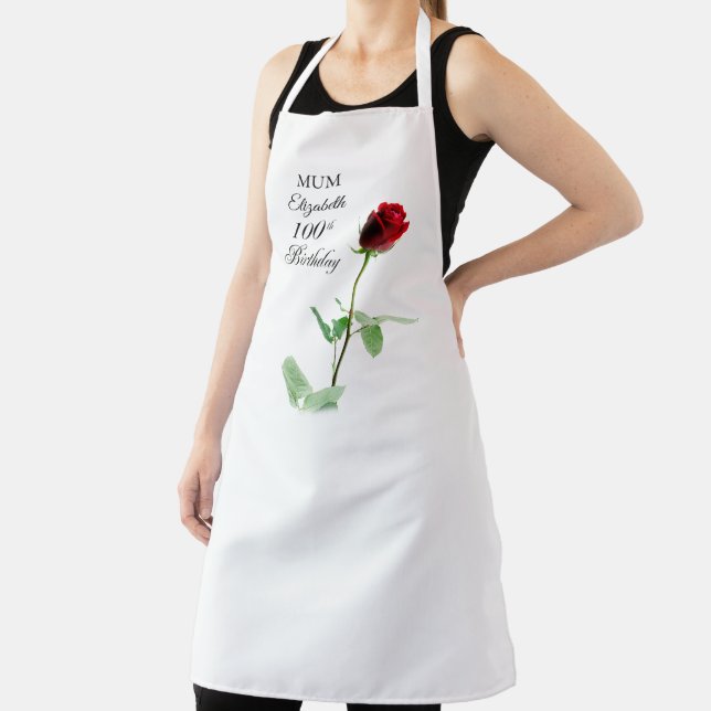 Mom 100th Birthday Red Rose Flower Personalized Apron (Insitu)