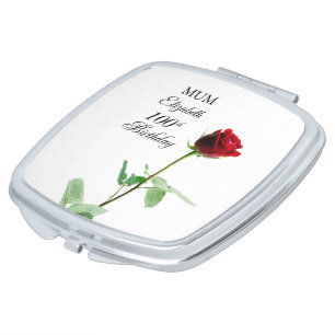 Mom 100th Birthday Red Rose Flower Personalized Compact Mirror