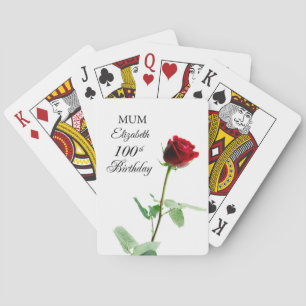 Mom 100th Birthday Red Rose Flower Personalized Poker Cards