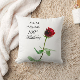 Mom 100th Birthday Red Rose Flower Personalized Throw Pillow