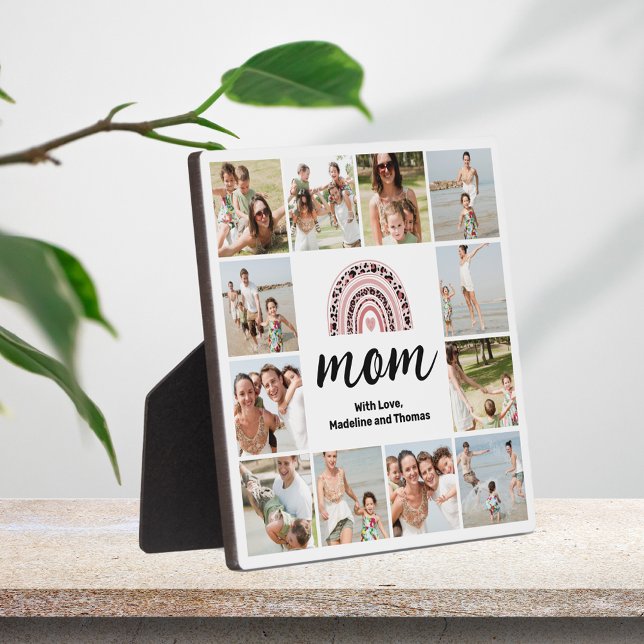 Mom 12 Photo Collage Rainbow Plaque (Creator Uploaded)