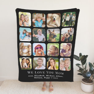 Mom 16 Black Photo Collage Sherpa Blanket