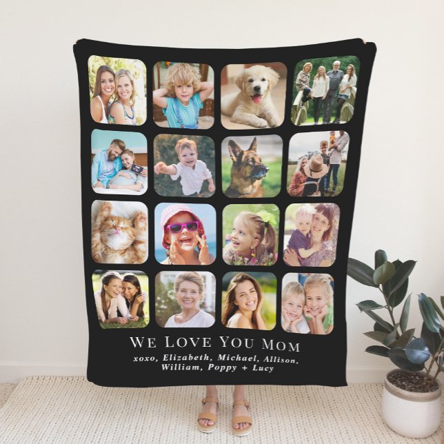 Mom 16 Black Photo Collage Sherpa Blanket (Creator Uploaded)