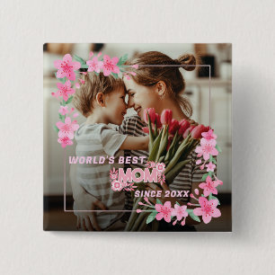 Mom 1 photo modern elegant pink girly mothers day button