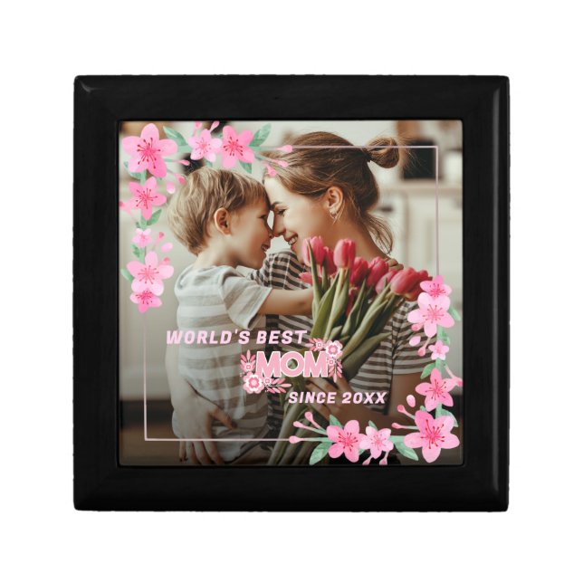 Mom 1 photo modern elegant pink girly mothers day  gift box (Front)