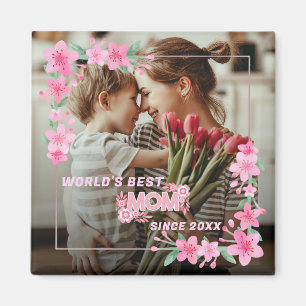 Mom 1 photo modern elegant pink girly mothers day  magnet