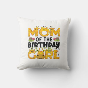 Mom 1st Birthday Girl Giraffe Theme Party Zoo Safa Throw Pillow