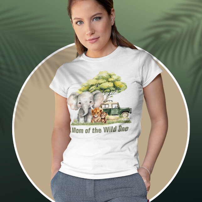 Mom 1st Birthday Tshirt (Safari Jungle Mom of the Wild One Elephant Lion Monkey Safari Car Birthday Tshirt)
