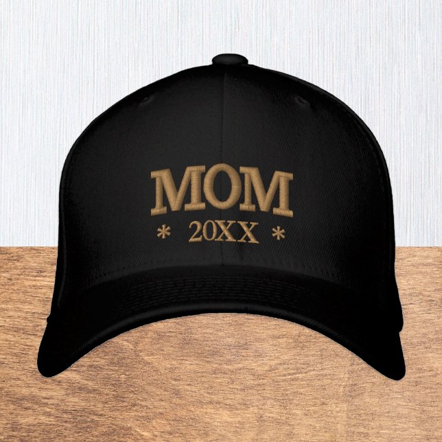 MOM 20XX embroidered baseball cap gold / white (Mom Hat / New Mom since 20xx baseball cap)