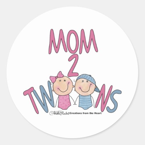 Mom 2 Twins Boy and Girl Classic Round Sticker