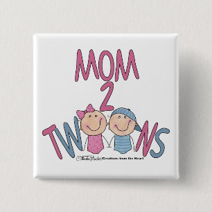Mom 2 Twins Boy and Girl Pinback Button
