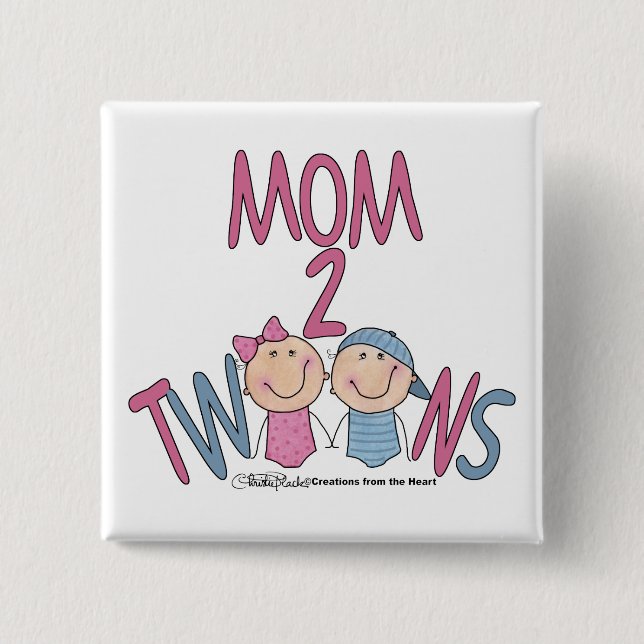 Mom 2 Twins Boy and Girl Pinback Button (Front)