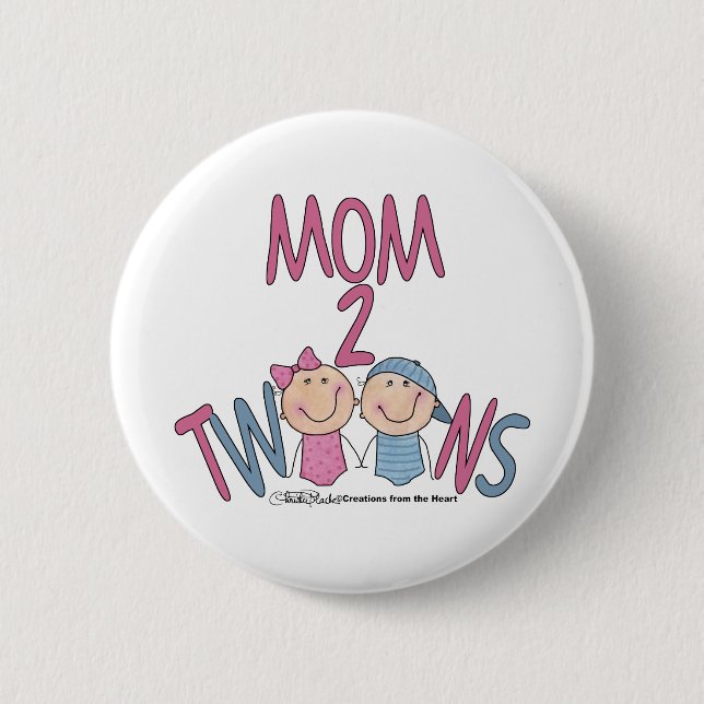 Mom 2 Twins Boy and Girl Pinback Button (Front)