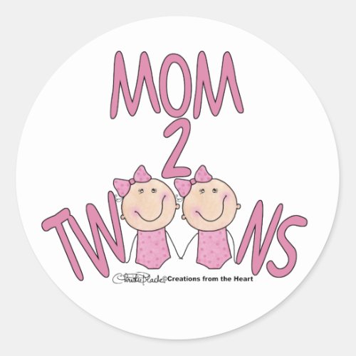 Mom 2 Twins Girls Classic Round Sticker