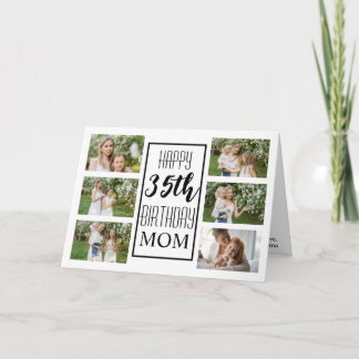 Mom 35th Birthday Black White 6 Photos Collage Card