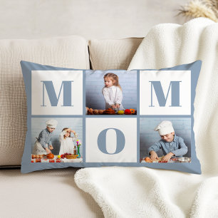 Mom 3 Photo Collage Dusty Blue Accent Pillow