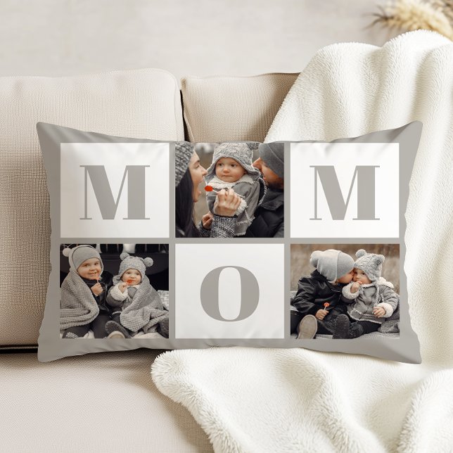 Mom 3 Photo Collage Gray Accent Pillow (Creator Uploaded)