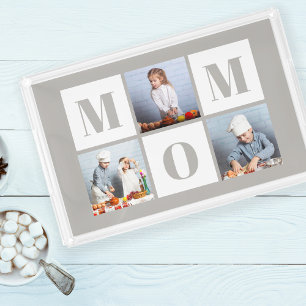 Mom 3 Photo Collage Gray Acrylic Tray