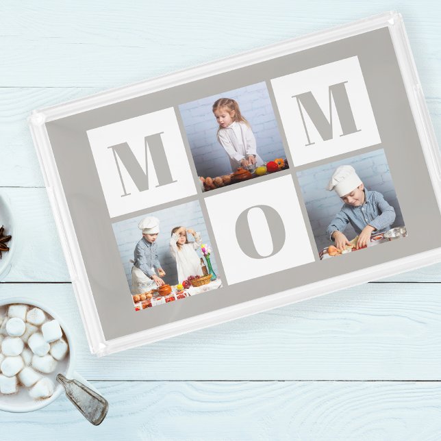 Mom 3 Photo Collage Gray Acrylic Tray (Creator Uploaded)