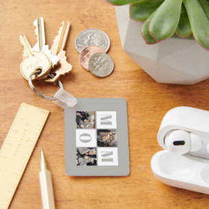 Mom 3 Photo Collage Gray Keychain