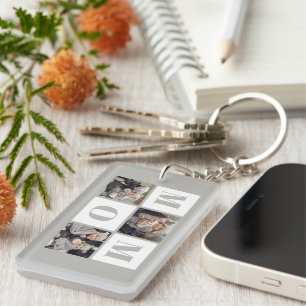 Mom 3 Photo Collage Gray Keychain