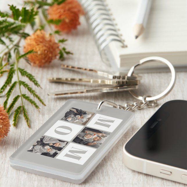 Mom 3 Photo Collage Gray Keychain (Front Right)