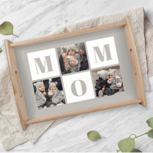 Mom 3 Photo Collage Gray Serving Tray